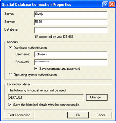 Spatial database connection dialog