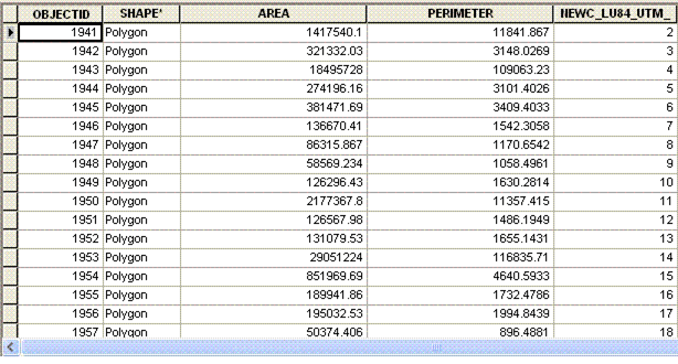 Fetaure classes stored as a table. Each rows holds a feature.