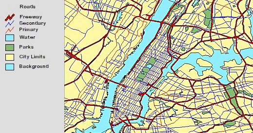 New York City main roads at a scale of 1:200000